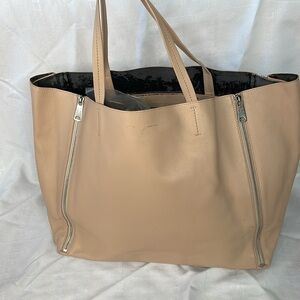 Rare Celine Horizontal Zip Gusset Cabas Tote Bag Large Shopper Beige Leather